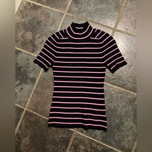 Free Assembly Women's Cozy Yarn Mock Neck Sweater, Black and Pink Size XS